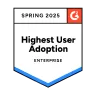 An Award from G2 for Camtasia labeled "Highest User Adoption Enterprise"